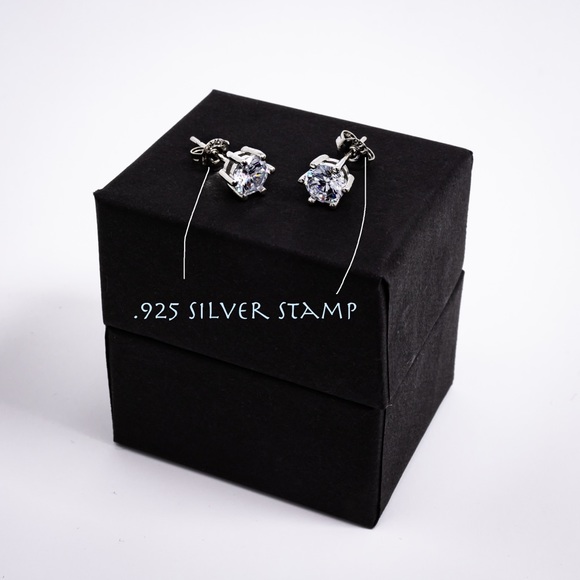 .925 Silver Round Cut CZ Diamond Earrings - Picture 3 of 3